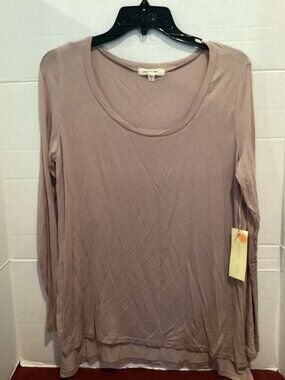 T100-Ladies Paper + Tee Tan Long Sleeve Blouse Size Large New